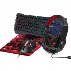 Kit Gaming 4 en 1  NECNON NGC-PEGASUS - 104 teclas, Rojo, 1000 DPI