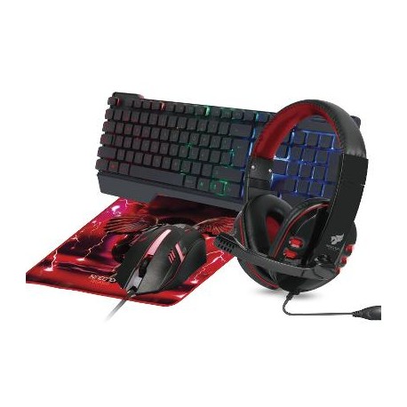 Kit Gaming 4 en 1  NECNON NGC-PEGASUS - 104 teclas, Rojo, 1000 DPI
