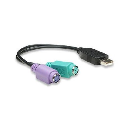 Convertidor USB a PS2 MANHATTAN - 2x Mini DIN 6 pin (PS/2), Negro