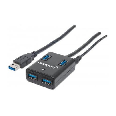 Hub USB MANHATTAN - USB 3.0, Negro, 4 puertos
