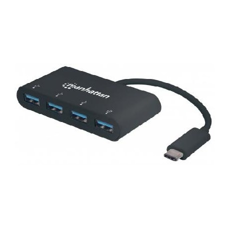 HUB USB C MANHATTAN 162746 - USB C, Negro, 4 puertos