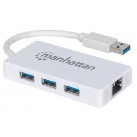 HUB USB 3.0 MANHATTAN 507578 - Color blanco, 3 puertos