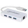 HUB USB 3.0 MANHATTAN 507578 - Color blanco, 3 puertos