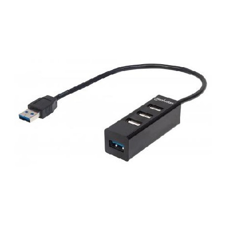 Hub USB MANHATTAN 163828 - Negro, 4 puertos